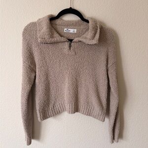 Hollister Tan Fleece Quarter-Zip Pullover